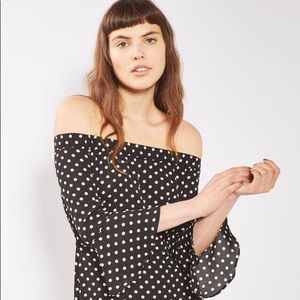 Topshop Spot Frill Bardot Dress